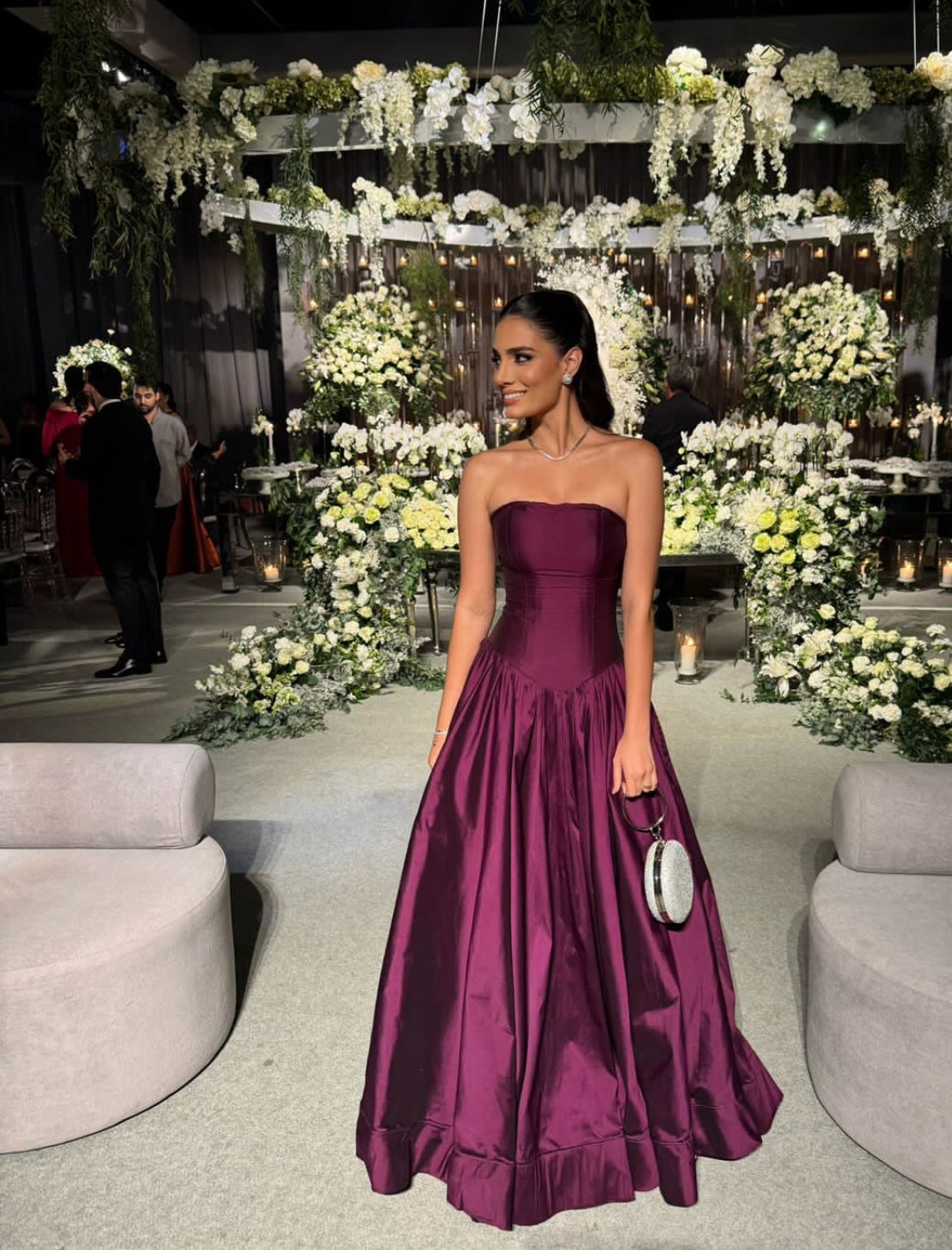 Strapless A Line Grape Prom Dress Wedding Guest Dress Formal Evening D – JulyProm