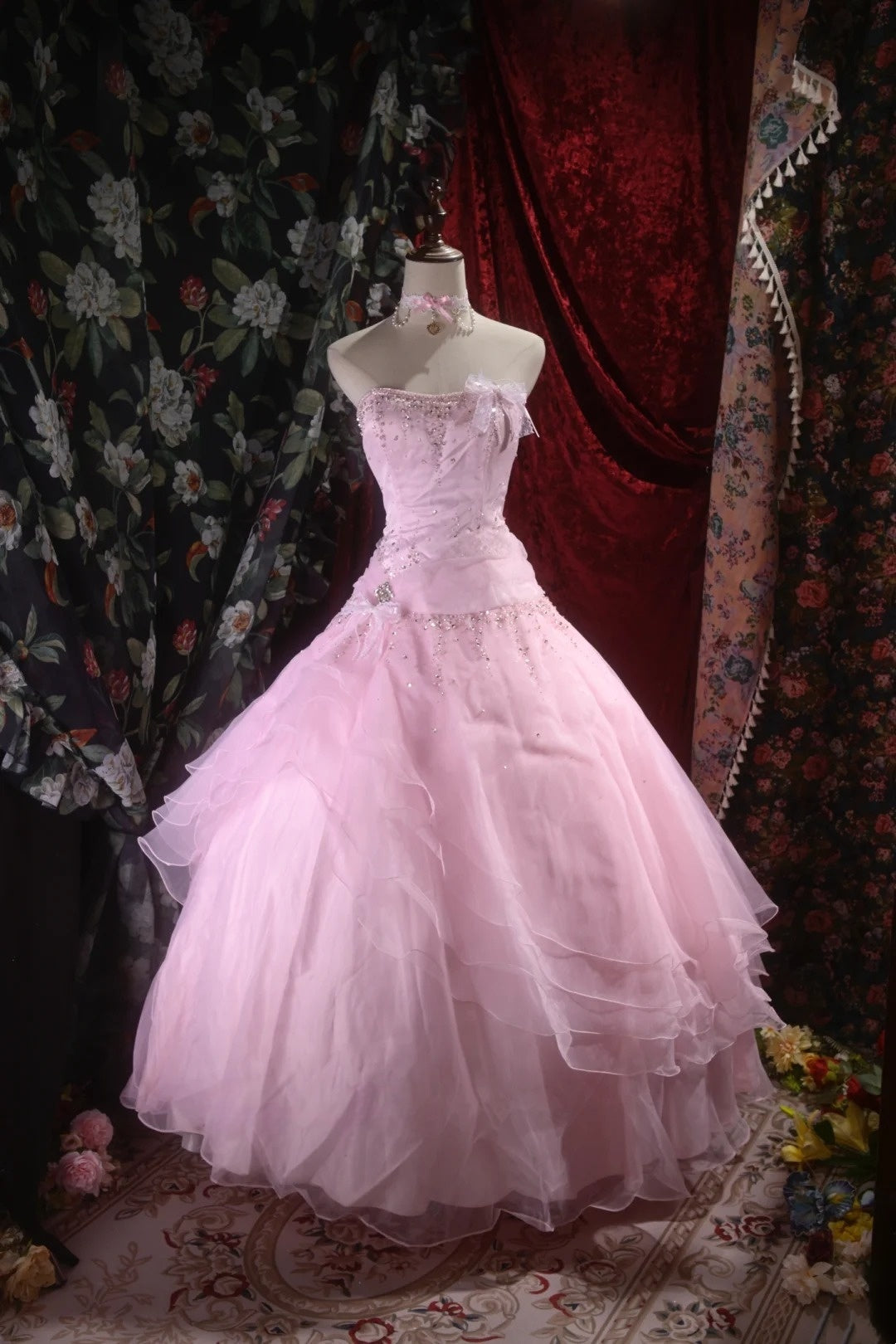 Strapless A Line Pink Tulle Prom Dress Sweet 16 Birthday Dress J10185