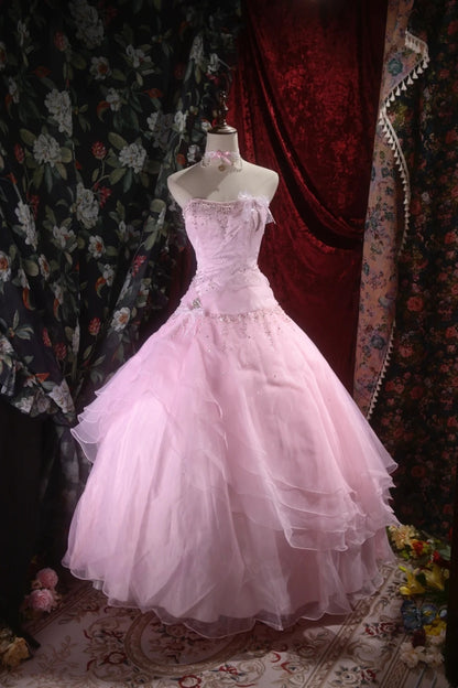 Strapless A Line Pink Tulle Prom Dress Sweet 16 Birthday Dress J10185