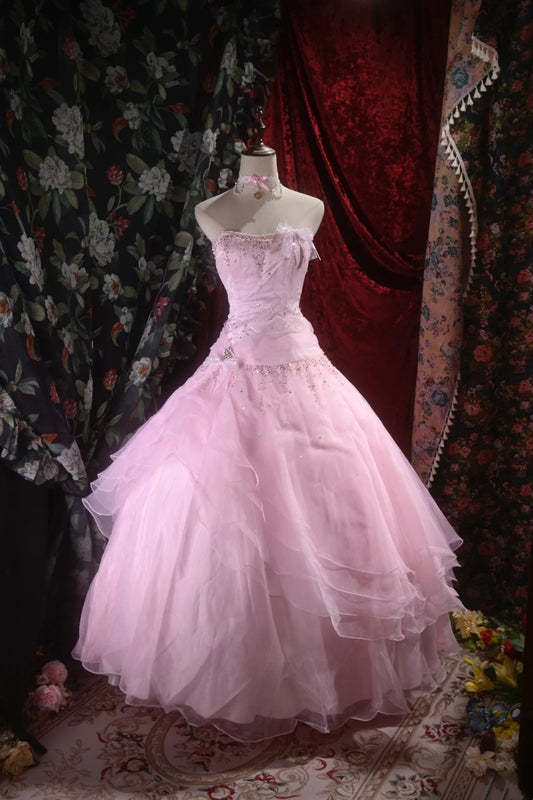 Strapless A Line Pink Tulle Prom Dress Sweet 16 Birthday Dress J10185