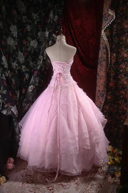 Strapless A Line Pink Tulle Prom Dress Sweet 16 Birthday Dress J10185