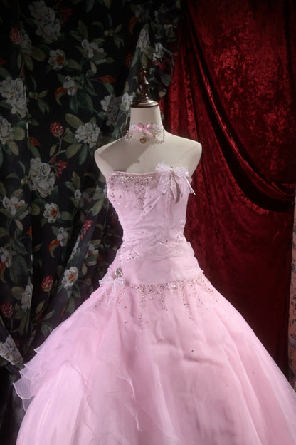 Strapless A Line Pink Tulle Prom Dress Sweet 16 Birthday Dress J10185