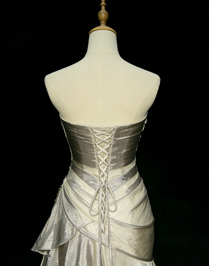 Robe de bal bustier violette en satin avec appliques, robe de soirée formelle J9413