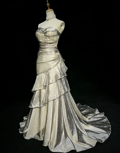 Robe de bal bustier violette en satin avec appliques, robe de soirée formelle J9413