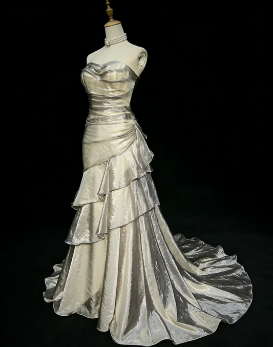 Robe de bal bustier violette en satin avec appliques, robe de soirée formelle J9413