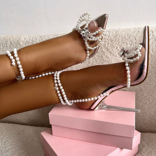 Sweet Women's High Heels with Pearls  Bowknot  H3