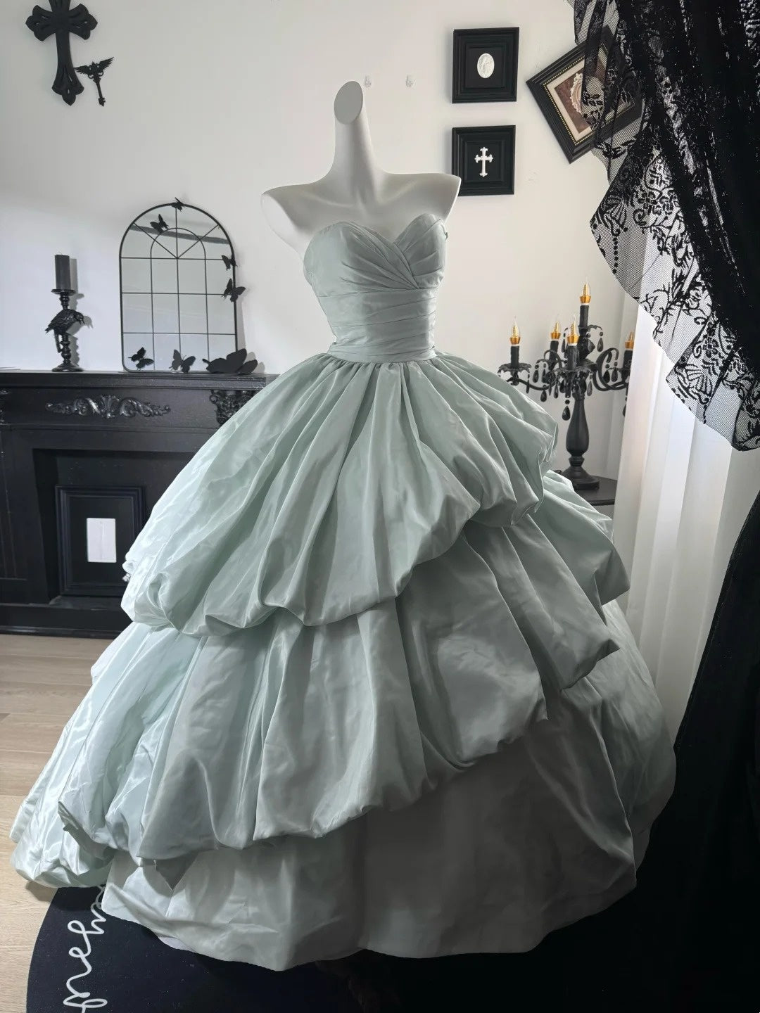 Robe de bal bustier violette en satin avec appliques, robe de soirée formelle J9413