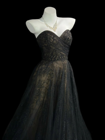 Trägerloses silbernes Vintage-Abendkleid, A-Linie, Geburtstagskleid J9370