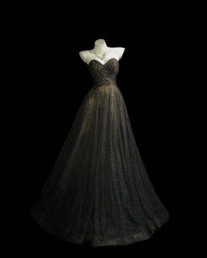 Trägerloses silbernes Vintage-Abendkleid, A-Linie, Geburtstagskleid J9370