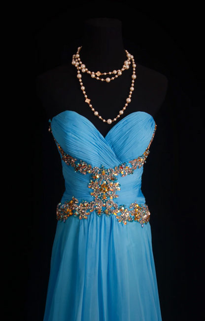 Trägerloses silbernes Vintage-Abendkleid, A-Linie, Geburtstagskleid J9370