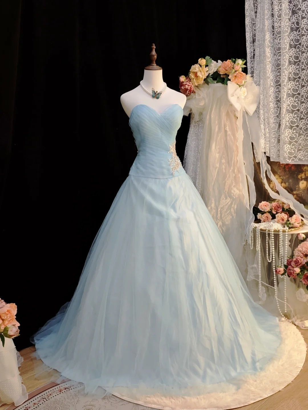Trägerloses silbernes Vintage-Abendkleid, A-Linie, Geburtstagskleid J9370