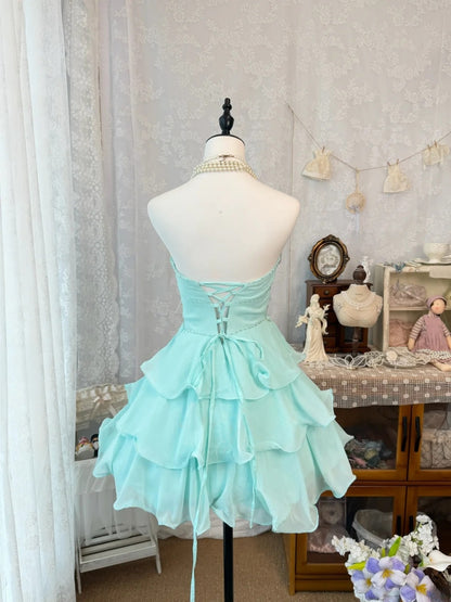 Sweetheart A Line Chiffon Homecoming Dress Layered Short Dress  J10498