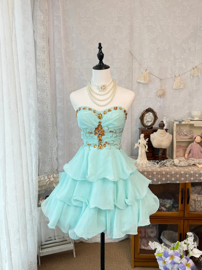 Sweetheart A Line Chiffon Homecoming Dress Layered Short Dress  J10498