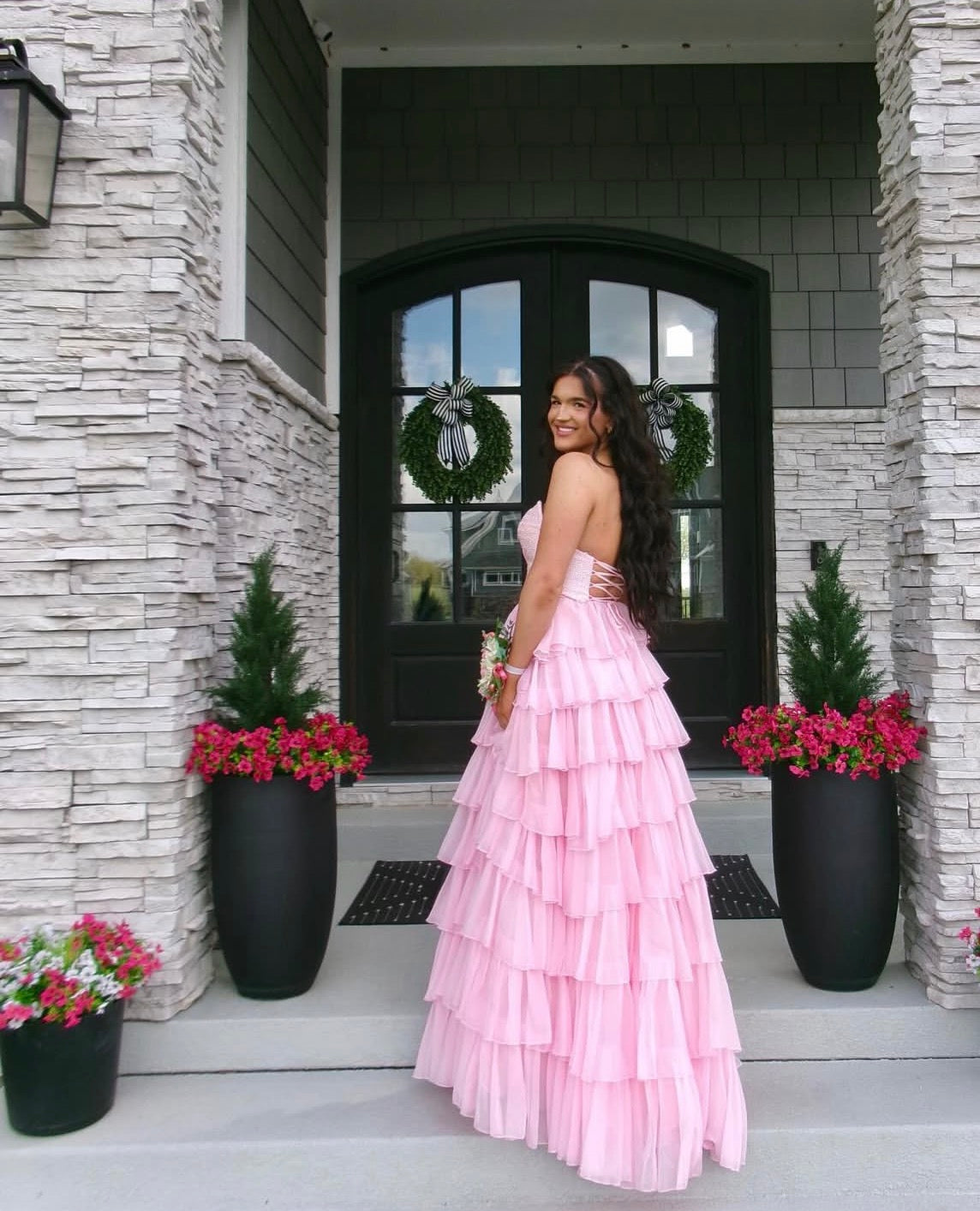 Sweetheart A Line Chiffon Layered Prom Dress Formal Evening Dress  J10382