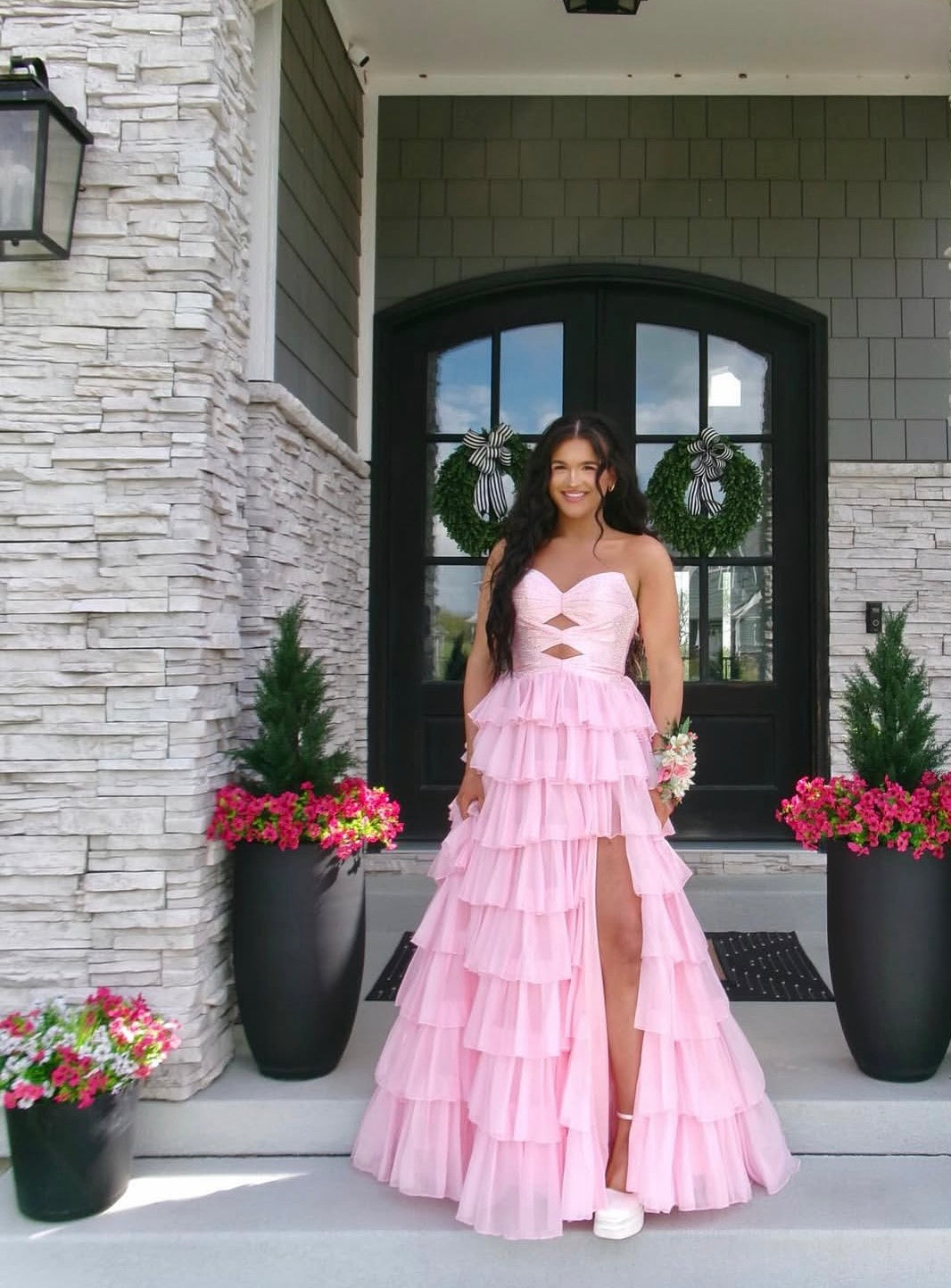 Sweetheart A Line Chiffon Layered Prom Dress Formal Evening Dress  J10382
