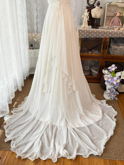 Sweetheart A Line Ivory Retro Wedding Dress Chiffon Bridal Gown  J10330