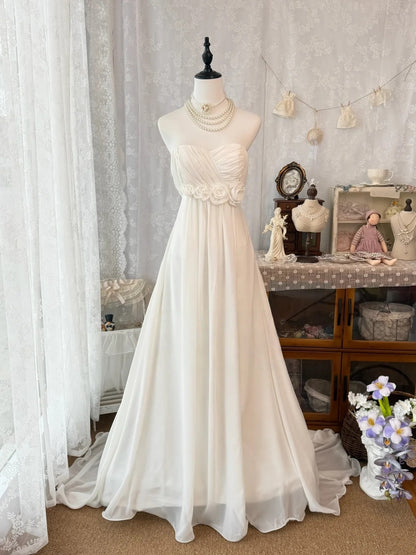 Sweetheart A Line Ivory Retro Wedding Dress Chiffon Bridal Gown  J10330