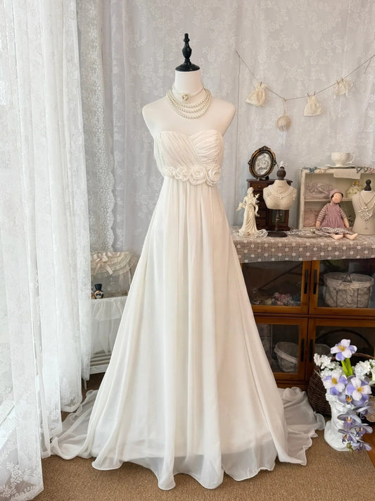 Sweetheart A Line Ivory Retro Wedding Dress Chiffon Bridal Gown  J10330