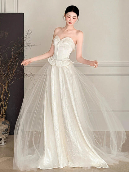 Robe de bal bustier violette en satin avec appliques, robe de soirée formelle J9413