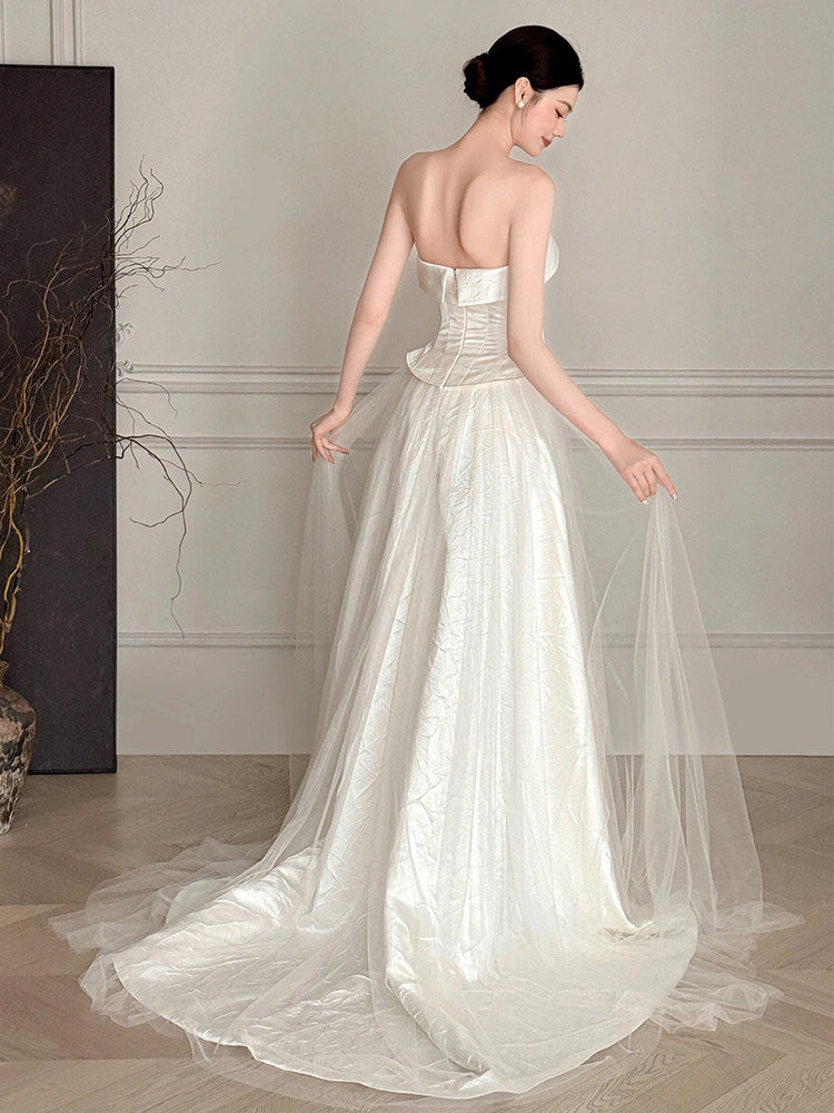 Robe de bal bustier violette en satin avec appliques, robe de soirée formelle J9413