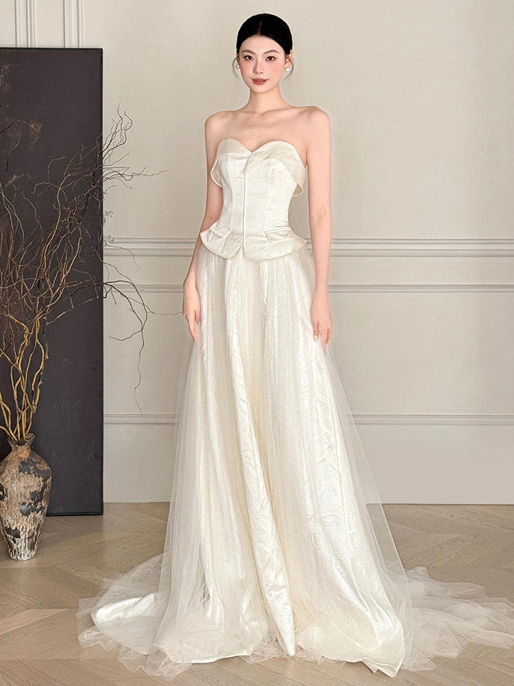 Robe de bal bustier violette en satin avec appliques, robe de soirée formelle J9413