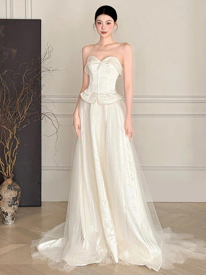 Robe de bal bustier violette en satin avec appliques, robe de soirée formelle J9413