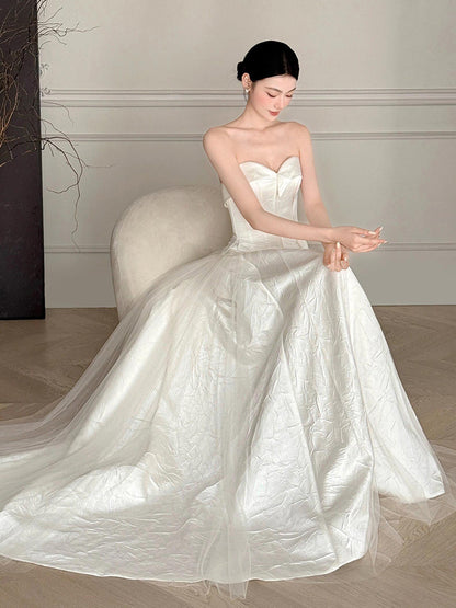 Robe de bal bustier violette en satin avec appliques, robe de soirée formelle J9413