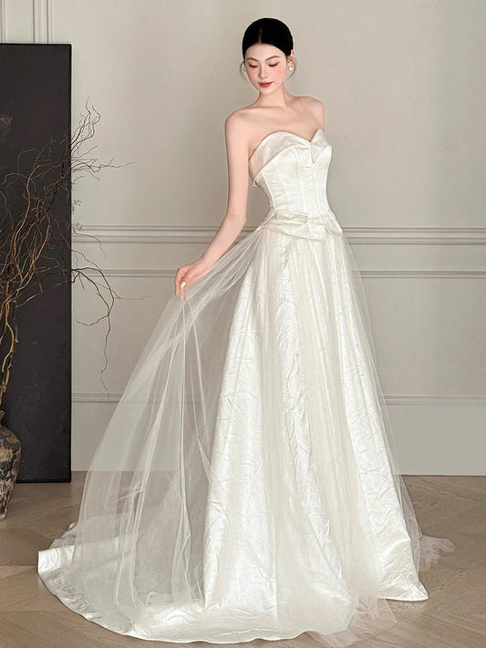 Trägerloses silbernes Vintage-Abendkleid, A-Linie, Geburtstagskleid J9370