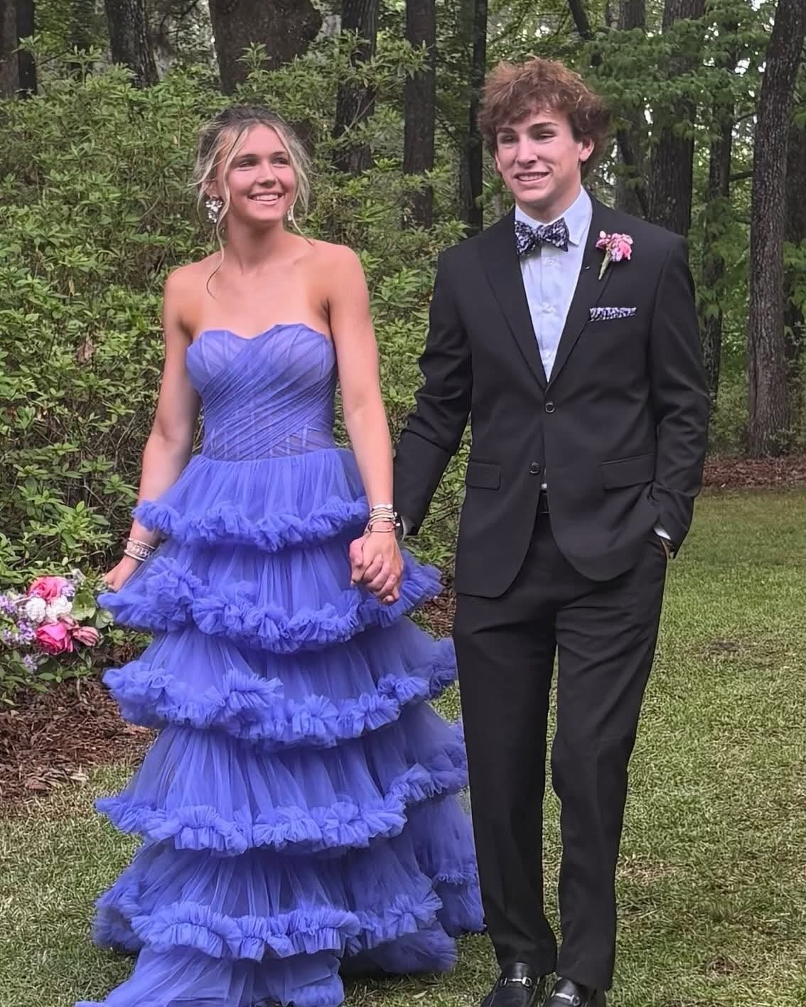 Sweetheart A Line Layered Prom Dress Ruffled Wedding Guest Dress  J11944