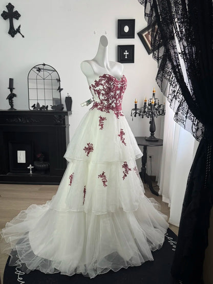 Sweetheart A Line Layered Wedding Dress With Appliques  J10843