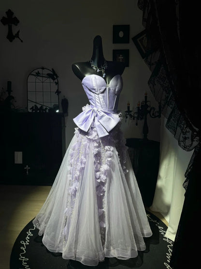 Trägerloses silbernes Vintage-Abendkleid, A-Linie, Geburtstagskleid J9370