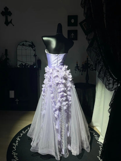 Trägerloses silbernes Vintage-Abendkleid, A-Linie, Geburtstagskleid J9370