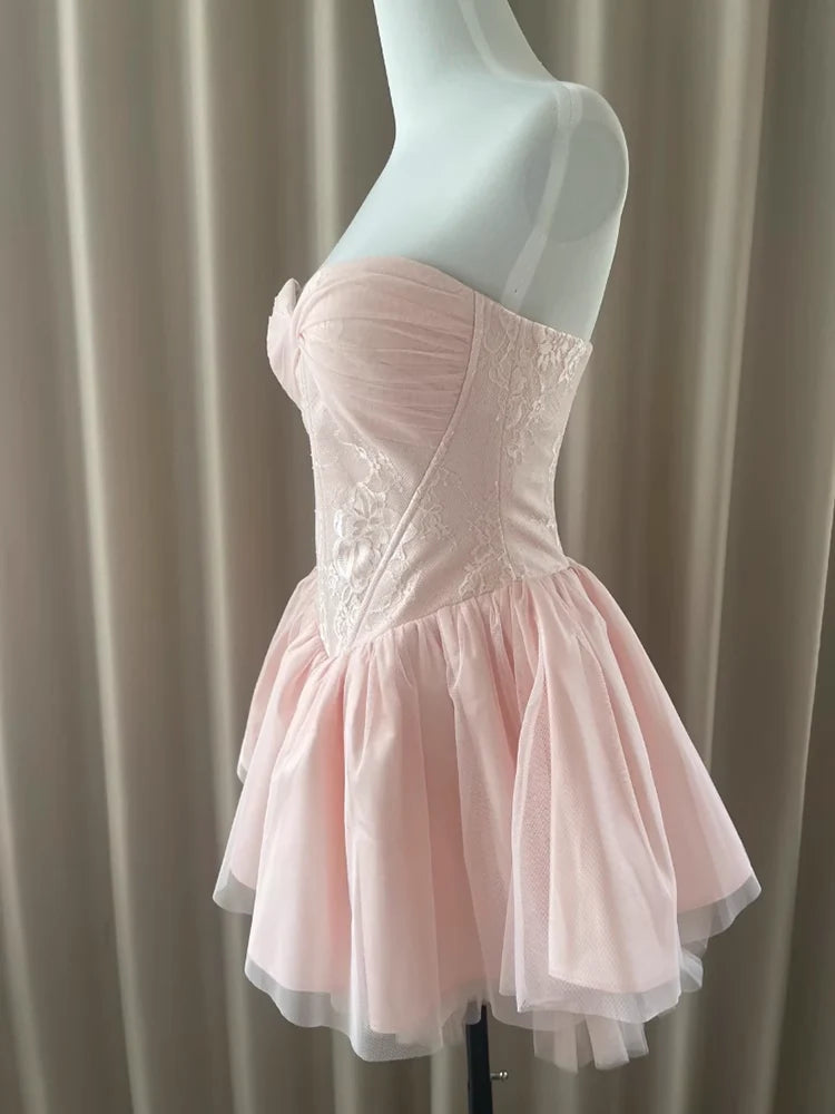 Trägerloses silbernes Vintage-Abendkleid, A-Linie, Geburtstagskleid J9370