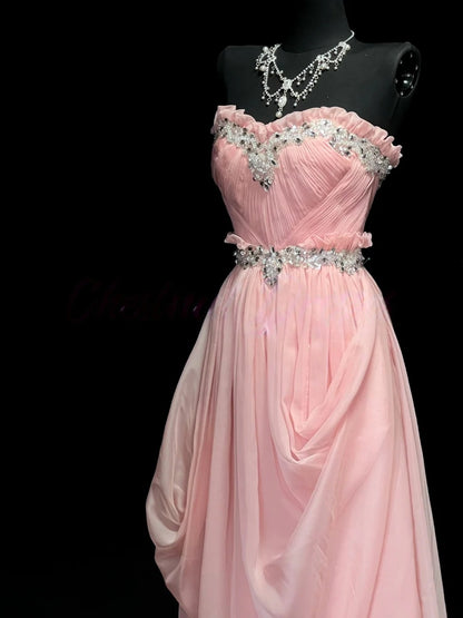 Sweetheart A Line Pink Prom Dress Beaded Formal Evening Gown  J10168