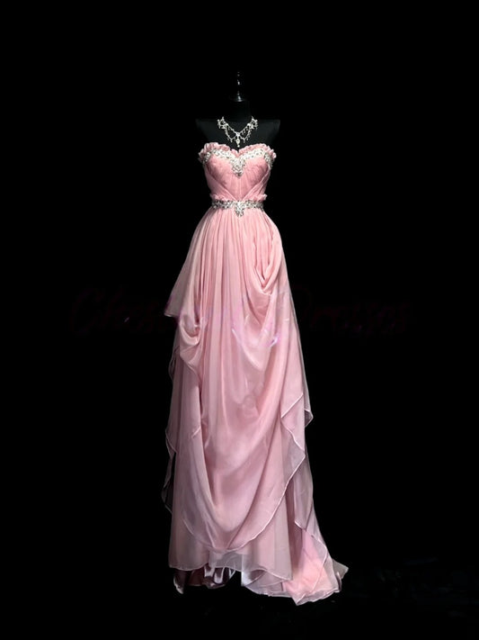 Trägerloses silbernes Vintage-Abendkleid, A-Linie, Geburtstagskleid J9370
