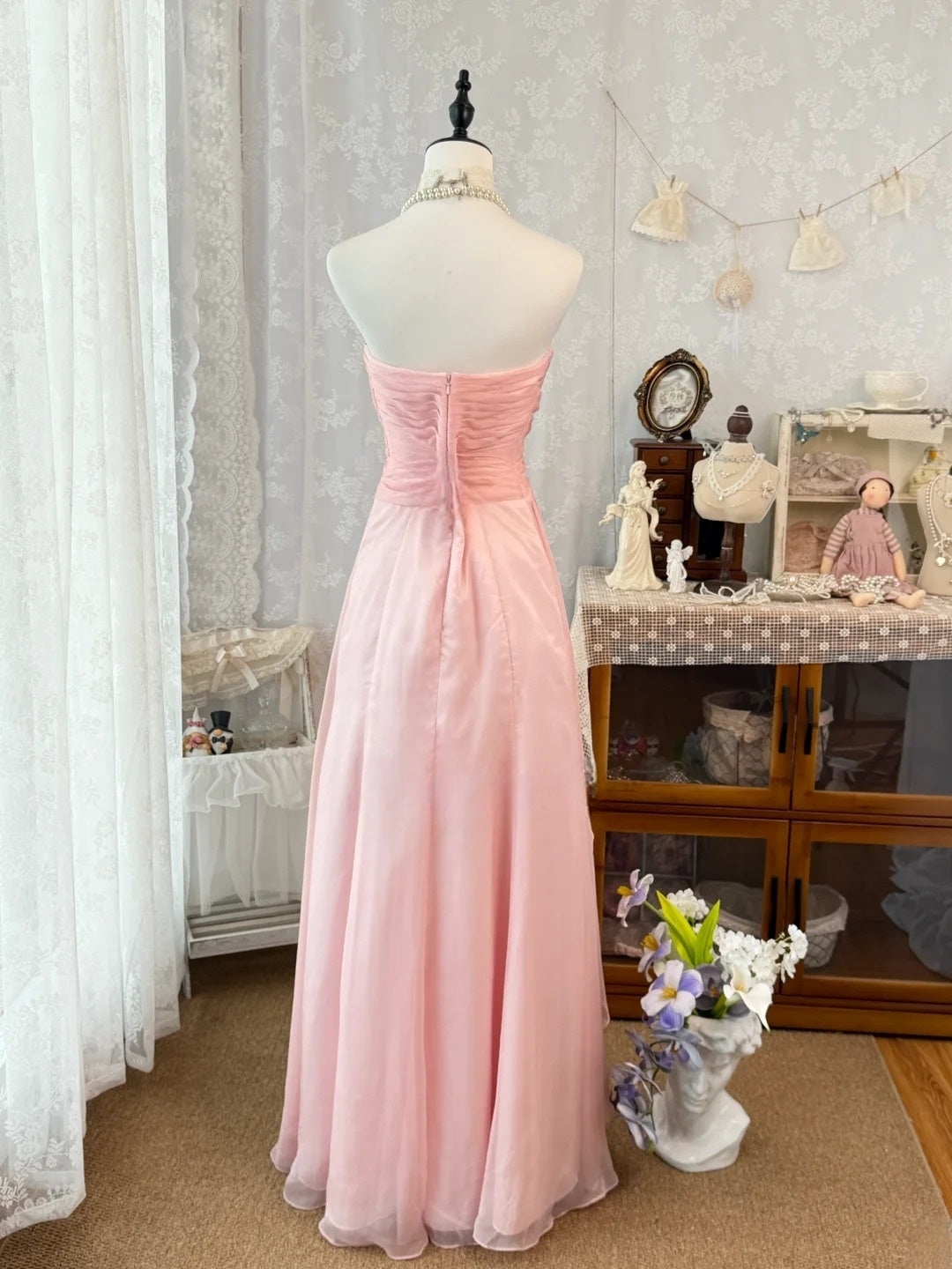 Sweetheart A Line Pink Prom Dress Chiffon Bridesmaid Dress  J10512