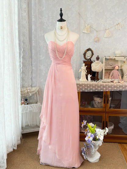 Sweetheart A Line Pink Prom Dress Chiffon Bridesmaid Dress  J10512