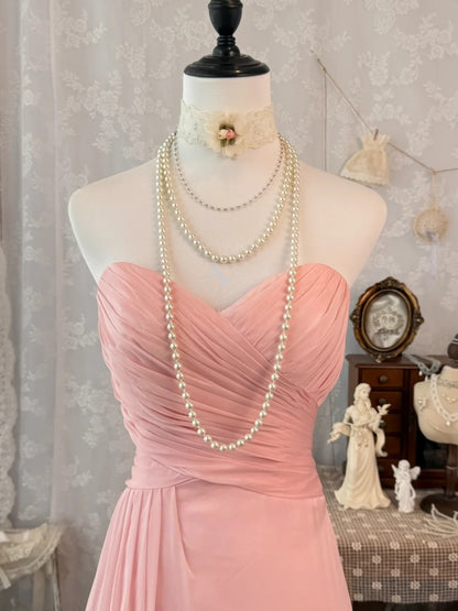 Sweetheart A Line Pink Prom Dress Chiffon Bridesmaid Dress  J10512