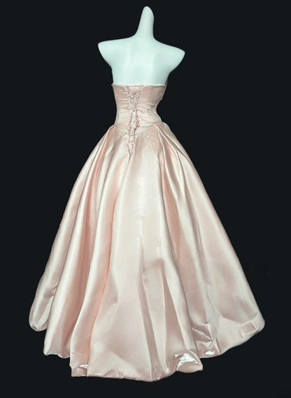 Trägerloses silbernes Vintage-Abendkleid, A-Linie, Geburtstagskleid J9370