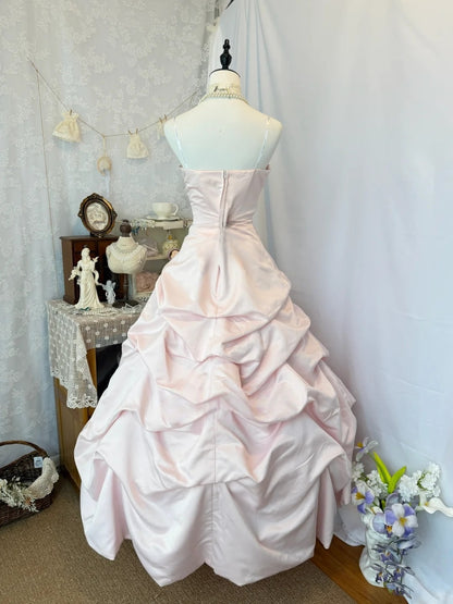Sweetheart A Line Pink Satin Prom Dress Beaded Birthday Dress J10737
