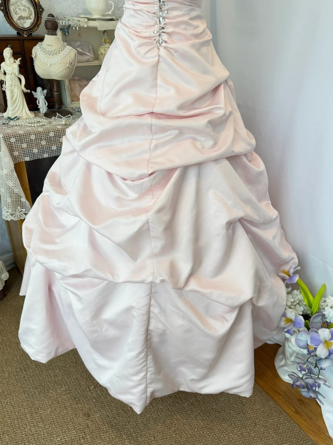 Sweetheart A Line Pink Satin Prom Dress Beaded Birthday Dress J10737