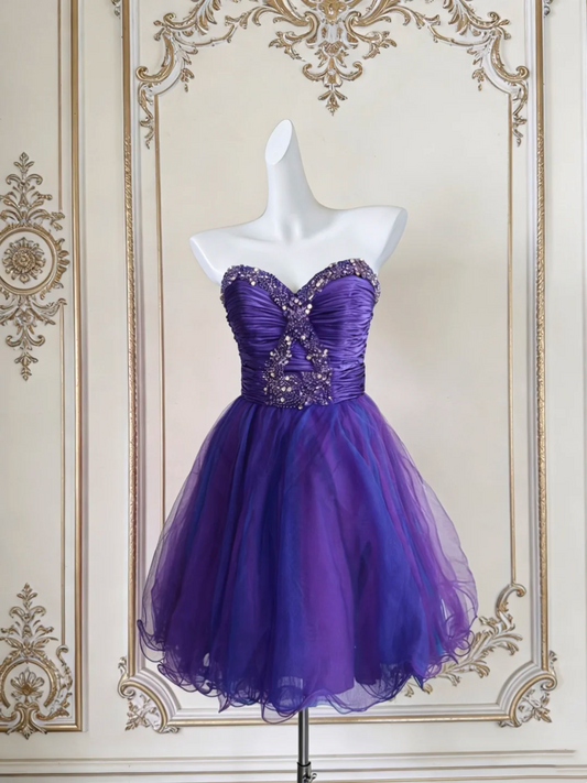 Robe de bal bustier violette en satin avec appliques, robe de soirée formelle J9413