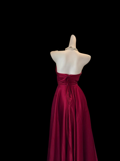 Trägerloses silbernes Vintage-Abendkleid, A-Linie, Geburtstagskleid J9370