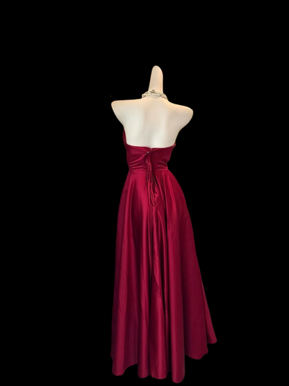 Trägerloses silbernes Vintage-Abendkleid, A-Linie, Geburtstagskleid J9370