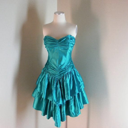 Sweetheart A Line Satin Teal Homecoming Dress Short Party Dress  J10977