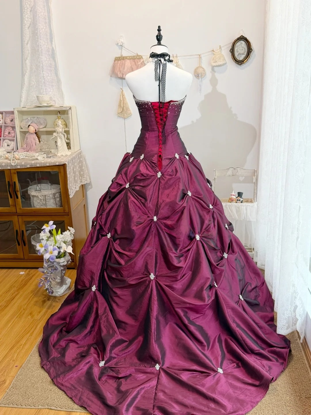 Trägerloses silbernes Vintage-Abendkleid, A-Linie, Geburtstagskleid J9370