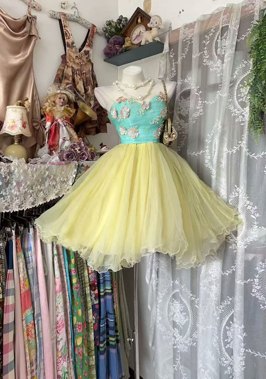 Sweetheart A Line Tulle Homecoming Dress Yellow Birthday Dress J10910