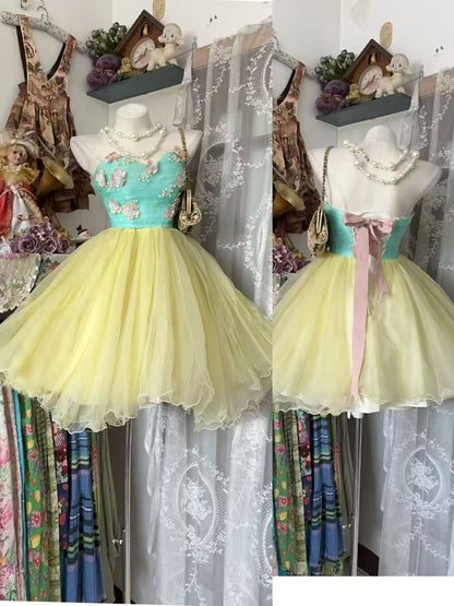 Sweetheart A Line Tulle Homecoming Dress Yellow Birthday Dress J10910
