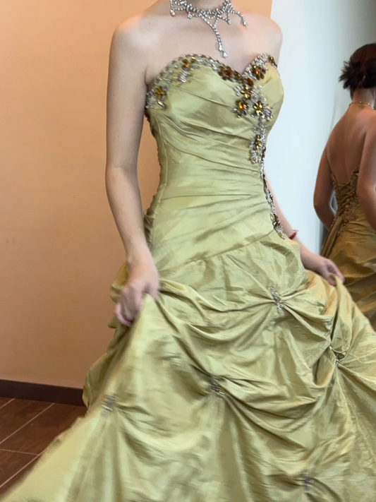 Trägerloses silbernes Vintage-Abendkleid, A-Linie, Geburtstagskleid J9370