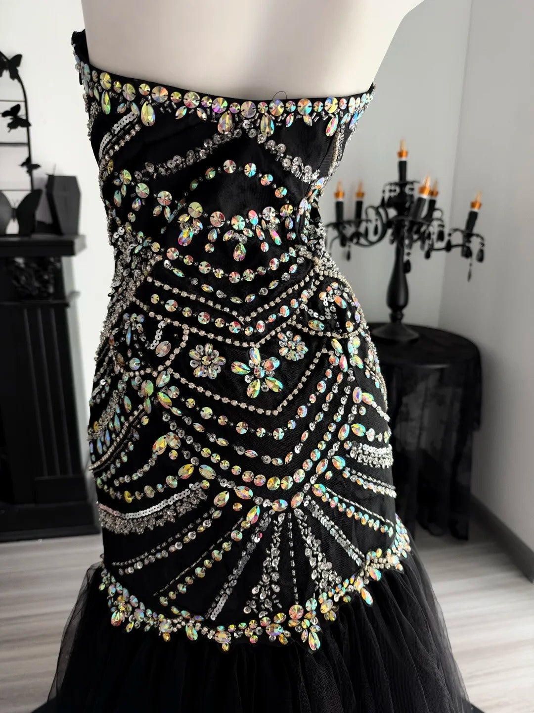 Trägerloses silbernes Vintage-Abendkleid, A-Linie, Geburtstagskleid J9370